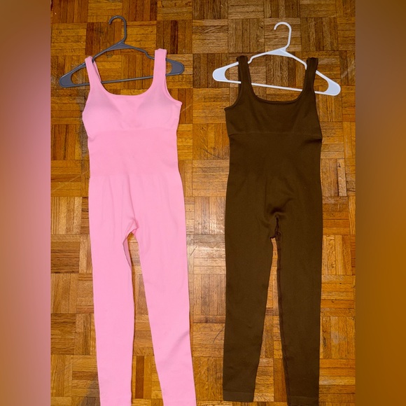 Pink and Brown Sleeveless Jumpsuits - Picture 1 of 6